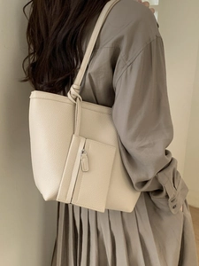 Large Capacity PU Leather Tote Bag With Small Pouch For Women Pebble Texture Slouchy Shoulder Bag Casual Commuter Handbag