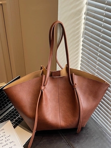 Large Capacity Tote Bag For Women PU Leather Vintage Commuter Shoulder Bag Soft Casual Handbag Stylish Daily Travel Purse