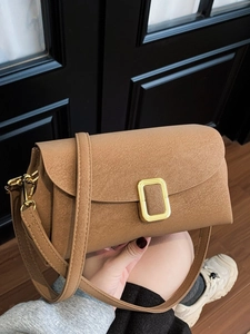 Women Minimalist PU Leather Crossbody Bag Solid Color Shoulder Handbag Underarm Pillow Bag With Metal Buckle Versatile Daily Bag