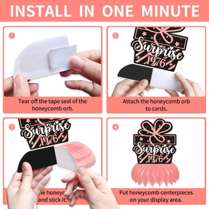 Installation guide for 1976 theme birthday party honeycomb centerpieces in pink and black