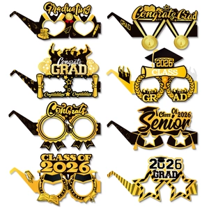 Graduation Party Paper Glasses Props Congrats Grad Class Of 2026 Black Gold Graduation Cap Star Design Photo Booth Props Celebration Decor