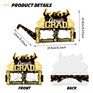 Black and gold 2026 graduation party paper glasses with Congrate GRAD text and balloons