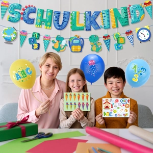 Σετ πάρτι Schulkind με πανό δεινοσαύρων και πολύχρωμα μπαλόνια για την επιστροφή