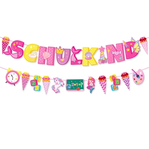 Roze Duitse Schulkind schoolfeest banner met eenhoorn en zeemeermin decoraties