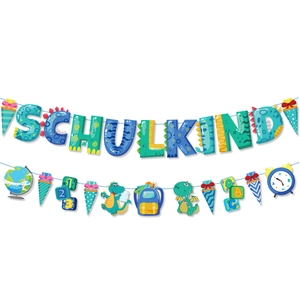 Γιρλάντα Schulkind για διακόσμηση σχολικής γιορτής με δεινόσαυρο και σχολικά είδη