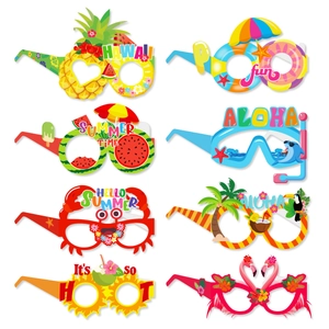 Tropical Hawaii Party Photo Props Paper Glasses Set Flamingo Pineapple Summer Beach Decorative Eyewear For Birthday Luau Party
