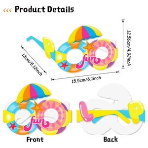 Summer beach party glasses with umbrella and lifebuoy design, dimensions 15.5x12.56cm