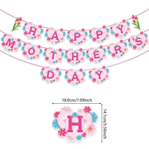 Striscione Happy Mother's Day a cuore rosa con fiori e indicazioni taglia
