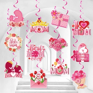 Décorations de Fête des Mères Spirales Suspendues Best Mom Ever Coeur Fleurs Cartes Maison Célébration Papier Déco