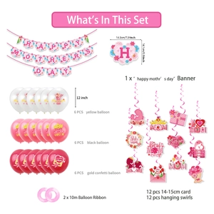 Set decorazioni festa della mamma con palloncini rosa, banner e spirali