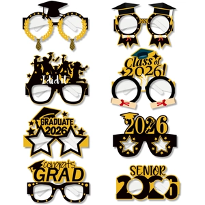 Class Of 2026 Graduation Party Glasses Black Gold Paper Photo Booth Props Congrats Grad Graduate Eyeglasses School Party Decorations