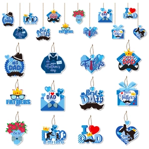 Father's Day party decorations set with blue ties, hearts, and medals paper gift tags