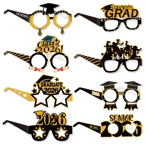 Set of 8 graduation party glasses with 2026 themes in black and gold cardstock