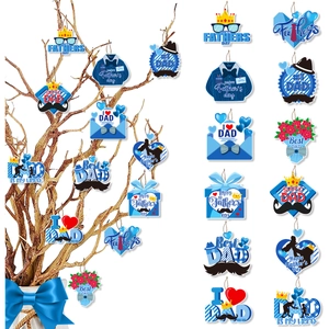 Father Day Paper Hanging Tags Best Dad Mustache Crown Blue Ornaments For Holiday Party Decoration Supplies
