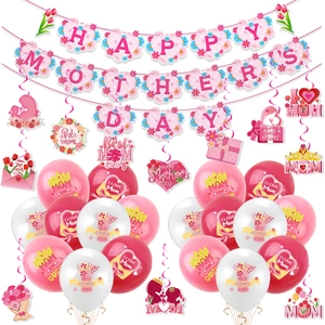 Set di Decorazioni per la Festa della Mamma Con Banner a Cuore Spirali Pendenti Palloncini in Lattice per la Regina Mamma