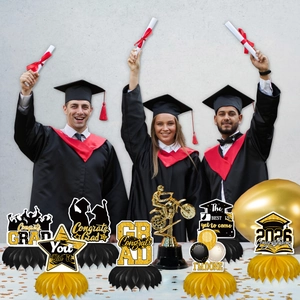 2026 graduation party honeycomb centerpieces set in black and gold for table decor