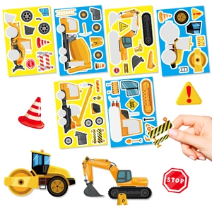 Lot de 6 planches de stickers de chantier DIY avec excavatrices et grues pour enfants