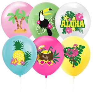 Hawaiian Tropical Party Decorations Flamingo Pineapple Palm Tree Printed Latex Balloons For Birthday Beach Party Decor