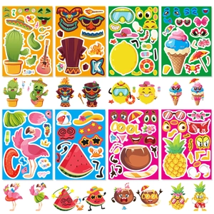 Lot de stickers de fête Hawaï avec flamants roses ananas et motifs de glaces