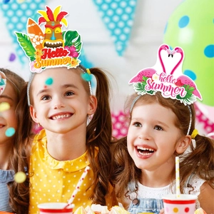 Serre-têtes tropicaux pour enfants avec motifs Tiki et flamant rose pour fête d'été