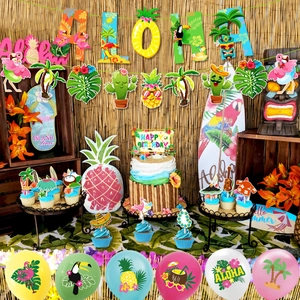 Hawaii Aloha beach party decoration set with banners balloons and tropical cake toppers
