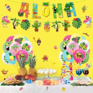 Kit de décoration de fête ALOHA Hawaï avec ballons flamants, bannières ananas et stickers