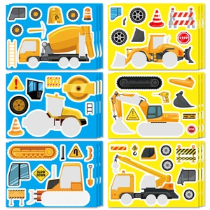 DIY Véhicule De Chantier Autocollants Pour Enfants DIY Puzzle Autocollants Pour Fête D'anniversaire Excavatrice Bulldozer Autocollants Signalisation