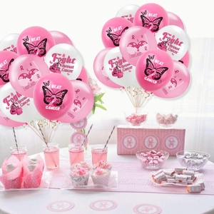Palloncini in lattice rosa e bianco con nastri per la sensibilizzazione al cancro al seno