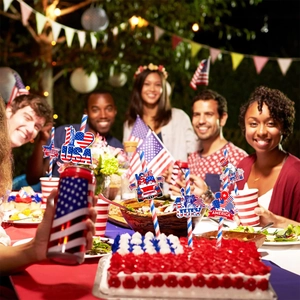 Patriotic July 4th party straws with Red White and Blue USA Independence Day decorations