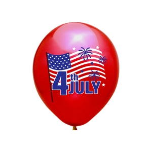 Detail of red latex Independence Day balloon with 4th of July star and firework patterns