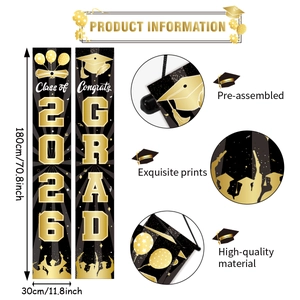 Class of 2026 graduation porch banners with gold lettering and detailed size dimensions