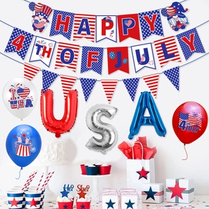 USA Independence Day party decoration kit with banners, USA balloons and patriotic tableware