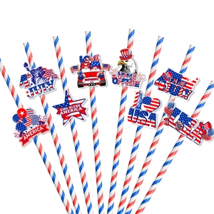 8pcs 4th of July decorative straws with American flag patterns and patriotic icons