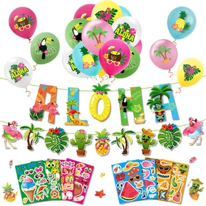 Ensemble Décoration Fête Hawaïenne Aloha Flamant Rose Ananas Ballons Latex Fournitures Fête Luau Été Bannière Autocollants