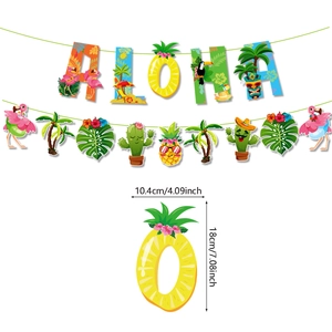 Tropical Hawaii Aloha party banner set with flamingo and pineapple decorations