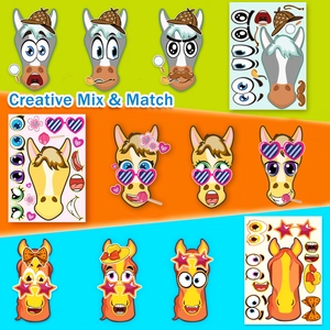 Autocollants créatifs de visage de cheval pour jeux de fête et décoration d'anniversaire