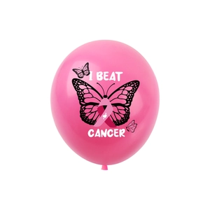 Palloncino in lattice rosa con farfalla e scritta I BEAT CANCER per la lotta al tumore
