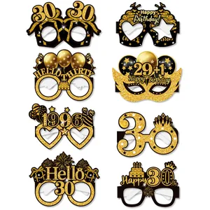 Pack of 8 black and gold glitter paper birthday party glasses with aged 30 theme