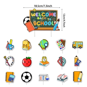 Welcome Back to School Kuchendekoration Set mit bunten Schulbussen und Apfelmotiven