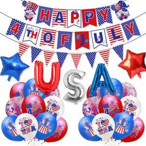 USA Independence Day Theme Party Decorations July Fourth Banner Balloons Cake Topper Patriotic Stars Stripes Decor Supplies