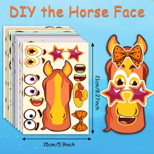 Feuille détaillée d'autocollants de visage de cheval DIY avec traits et taille 15x21cm