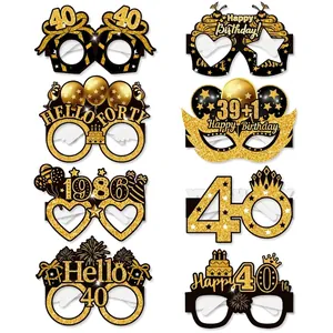 Black Gold Birthday Party Glasses Photo Booth Props Anniversary Celebration Decorations Funny Eyewear For Birthday Supplies