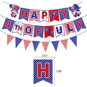 4th of July decoration set with Happy Independence Day banners and gnome theme pennants