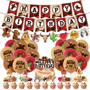 Western Cowboy Theme Birthday Party Decoration Supplies Banner Latex Balloons Cake Toppers Retro Celebration Decor Kids Party