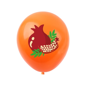 Orange Rosh Hashanah party balloon with vibrant pomegranate print for Jewish New Year decor