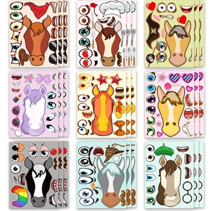 Autocollants De Visage De Cheval DIY Pour Enfants Créer Un Visage Autocollants D'Animaux Thème Cheval Décorations De Fête D'Anniversaire Jouets Éducatifs