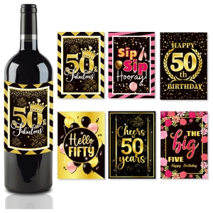Waterproof Wine Bottle Labels For Birthday Party Decorations Black Gold Pink Milestone Anniversary Adhesive Sticker Labels