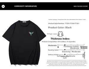 Close-up of intricate embroidery on black cotton t-shirt with dual wing pattern detail