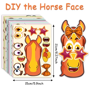 Set d'autocollants DIY visage de cheval avec accessoires de fête 15x21cm
