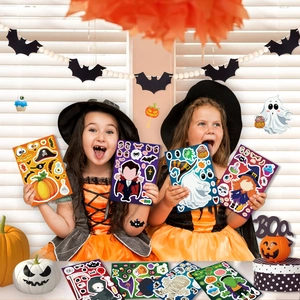 Kids Halloween DIY puzzle sticker set with pumpkin and ghost designs for party favors